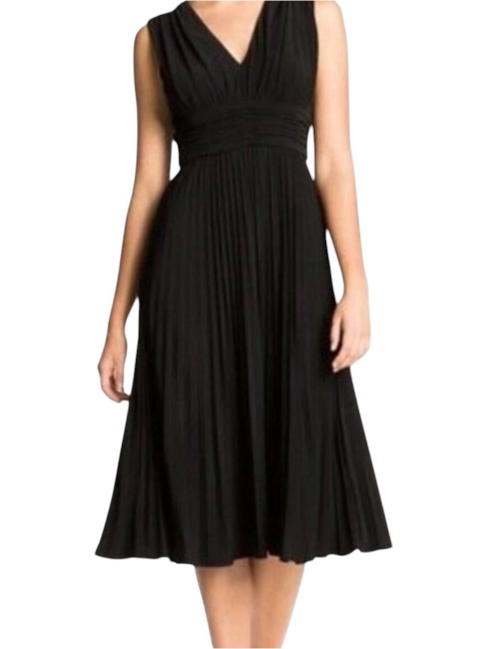 Suzi Chin for Maggy Boutique Black Pleated Cocktail Midi Dress size 14 Black